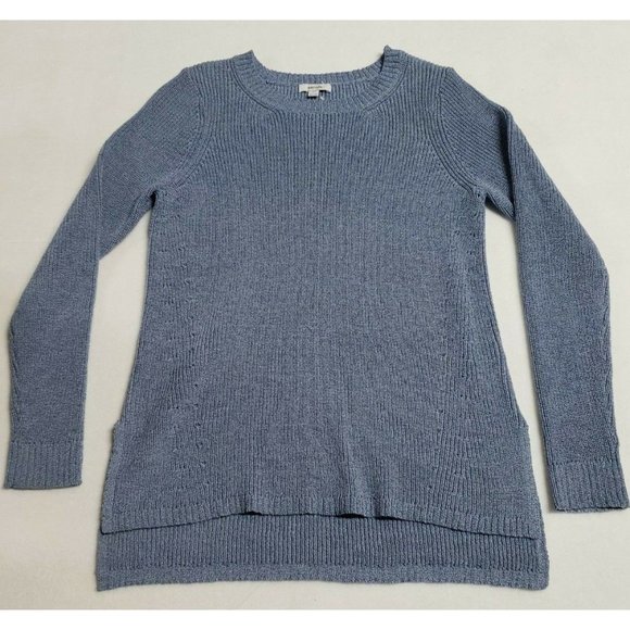 KENSIE Womens Med Blue Crew Neck Sweater Heavy Tight Knit Split Hem Tunic Style - Picture 1 of 8